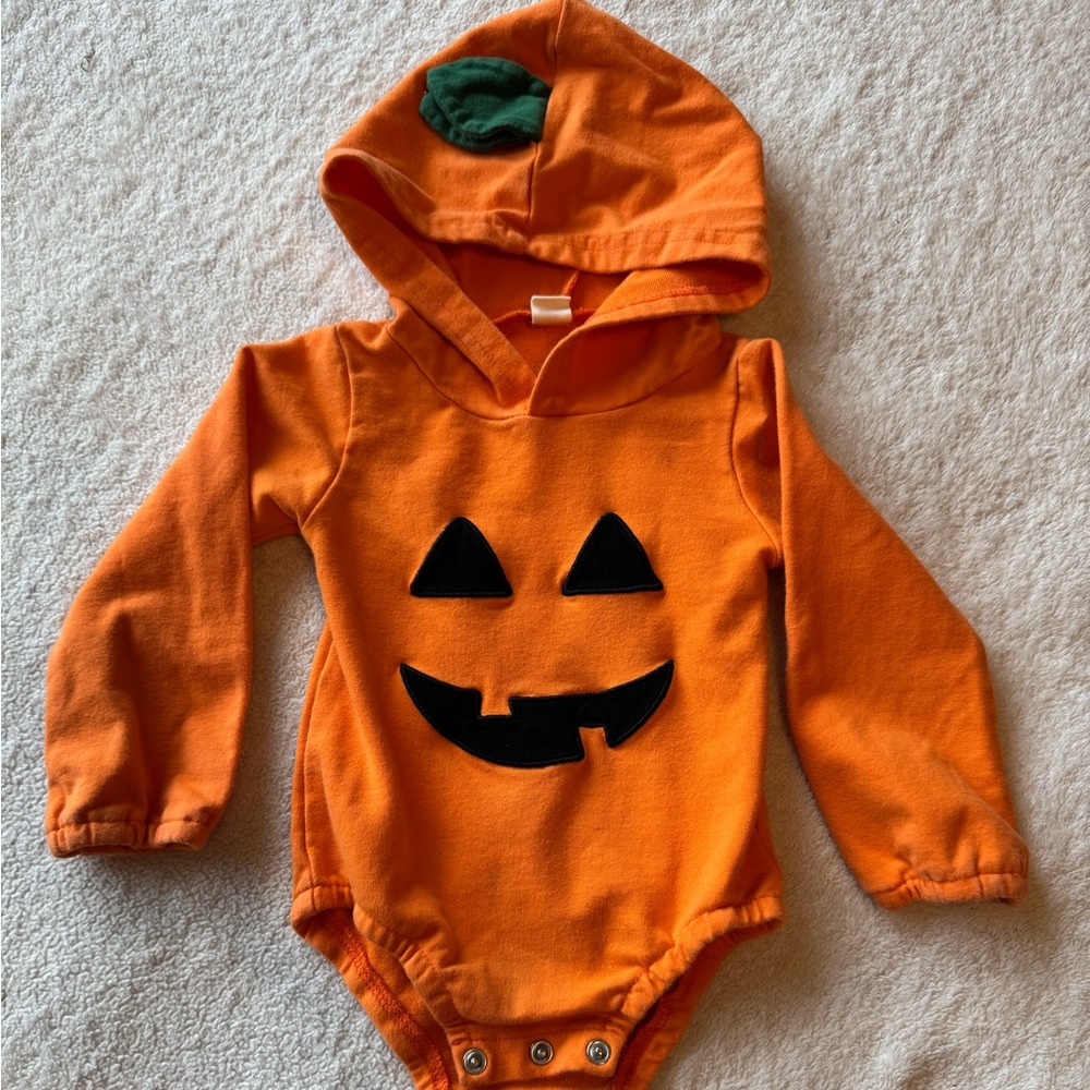 Orange Pumpkin Face Baby Onesie